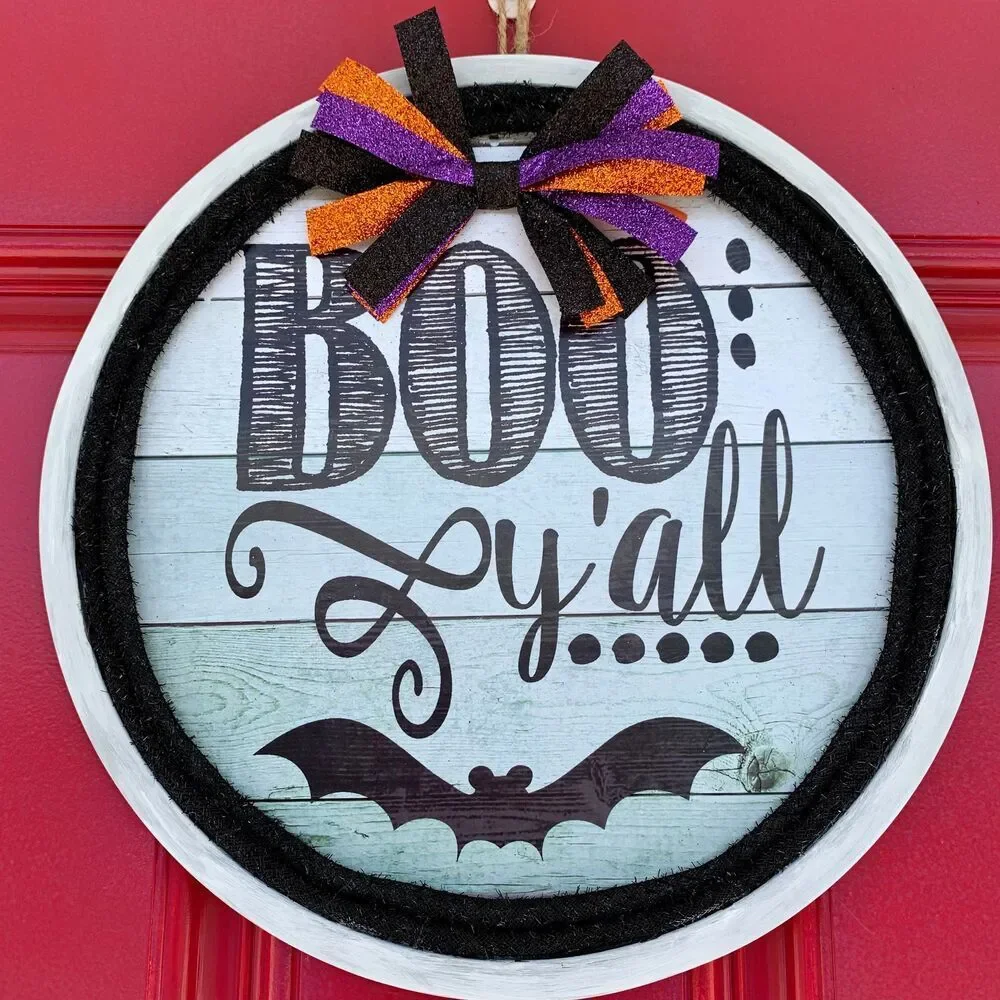 Halloween Boo Yall Door Hanger: Bat & Glitter Ribbon Decor